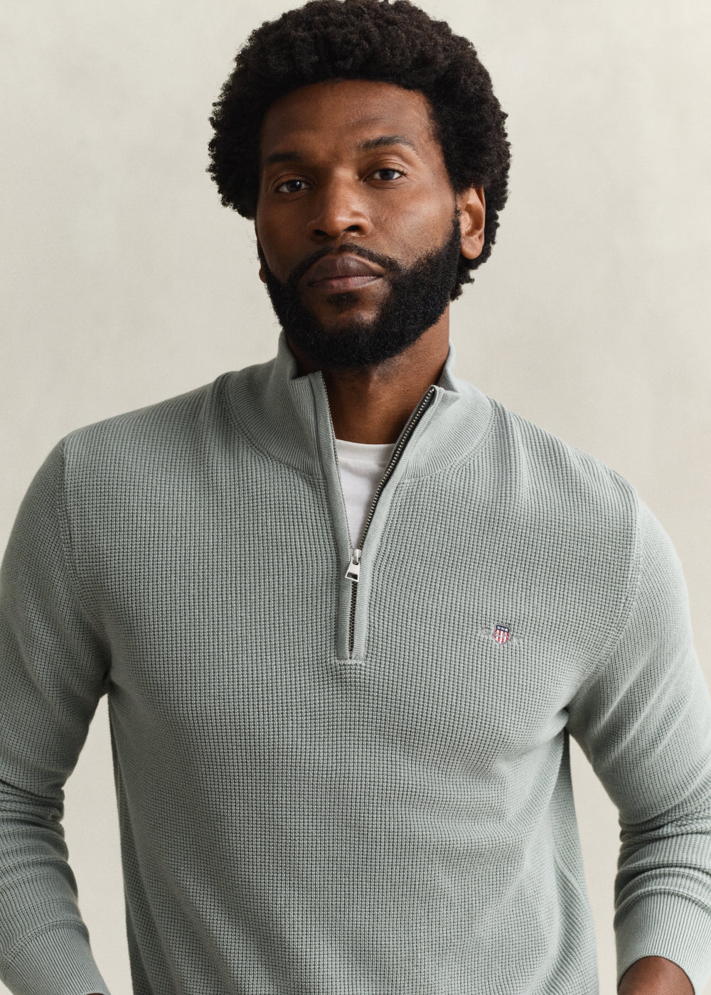 Micro Textured Cotton Half Zip - Image 3