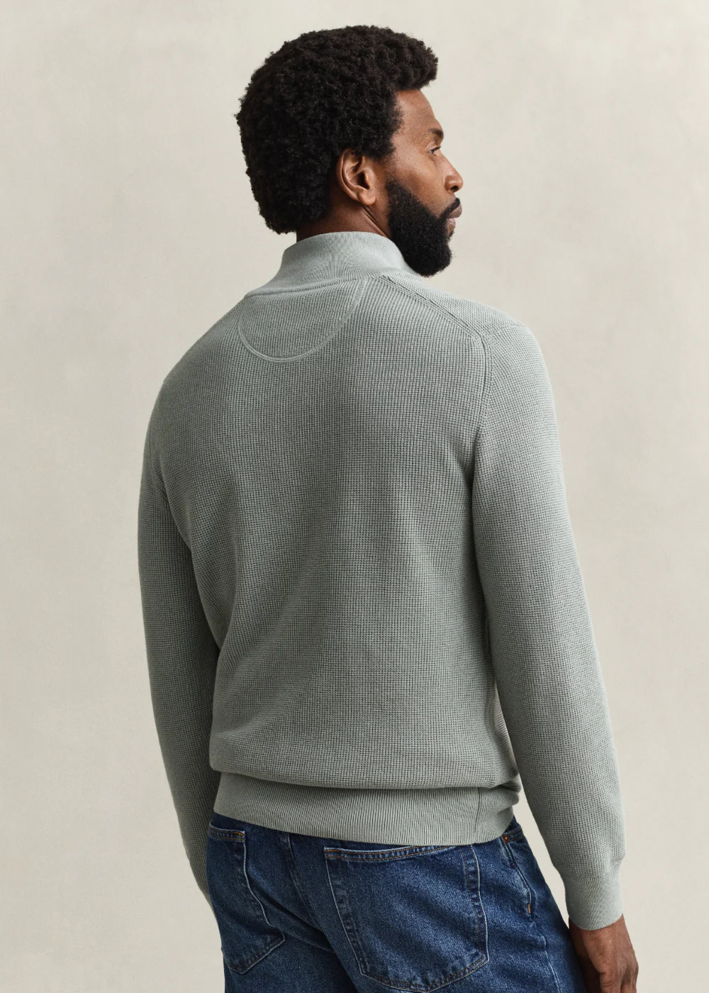 Micro Textured Cotton Half Zip - Image 2