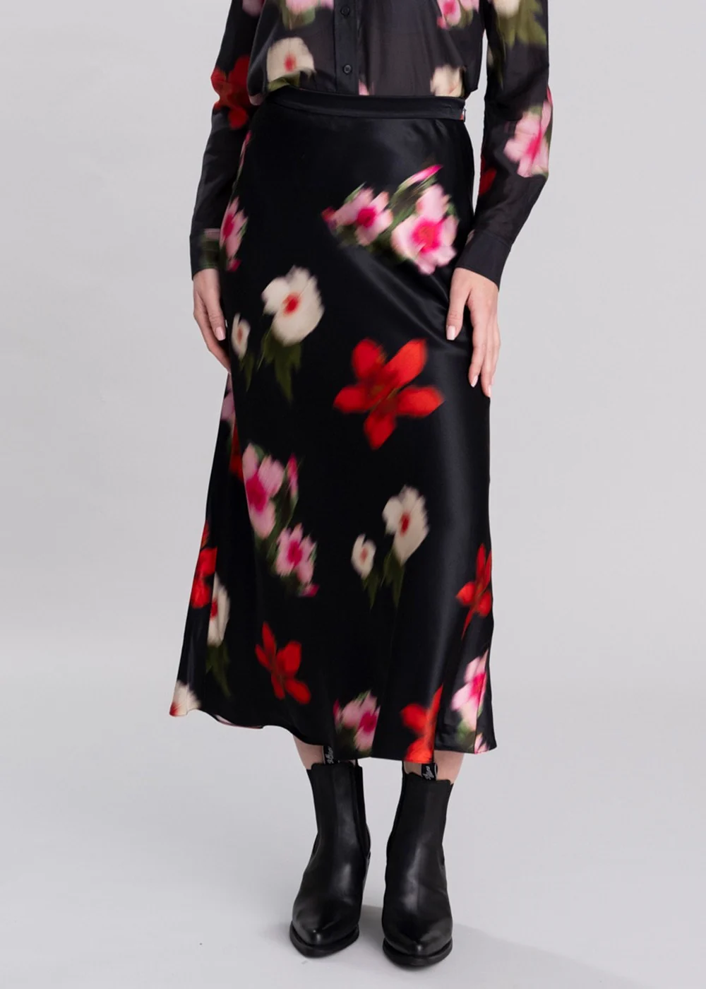 Midi Floral Print A-Line Skirt