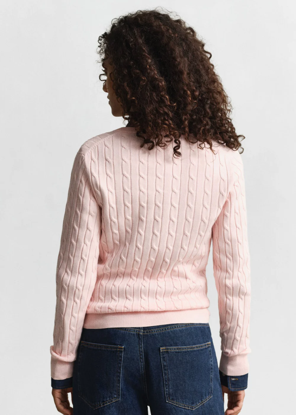 Stretch Cotton Cable V-Neck Knit - Image 2