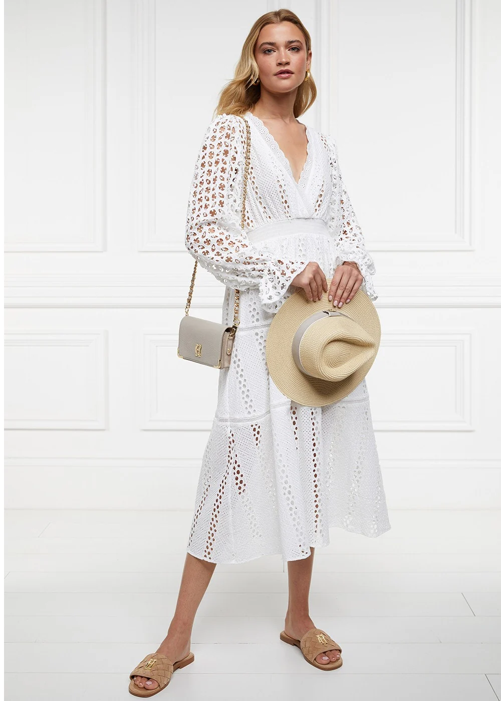 Broderie Lace V-Neck Midi Dress - Image 2