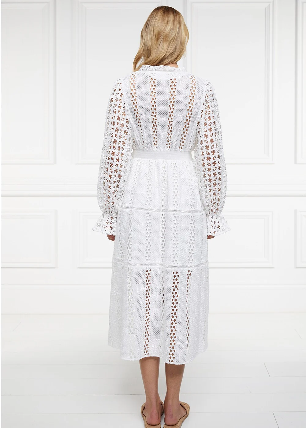 Broderie Lace V-Neck Midi Dress - Image 4