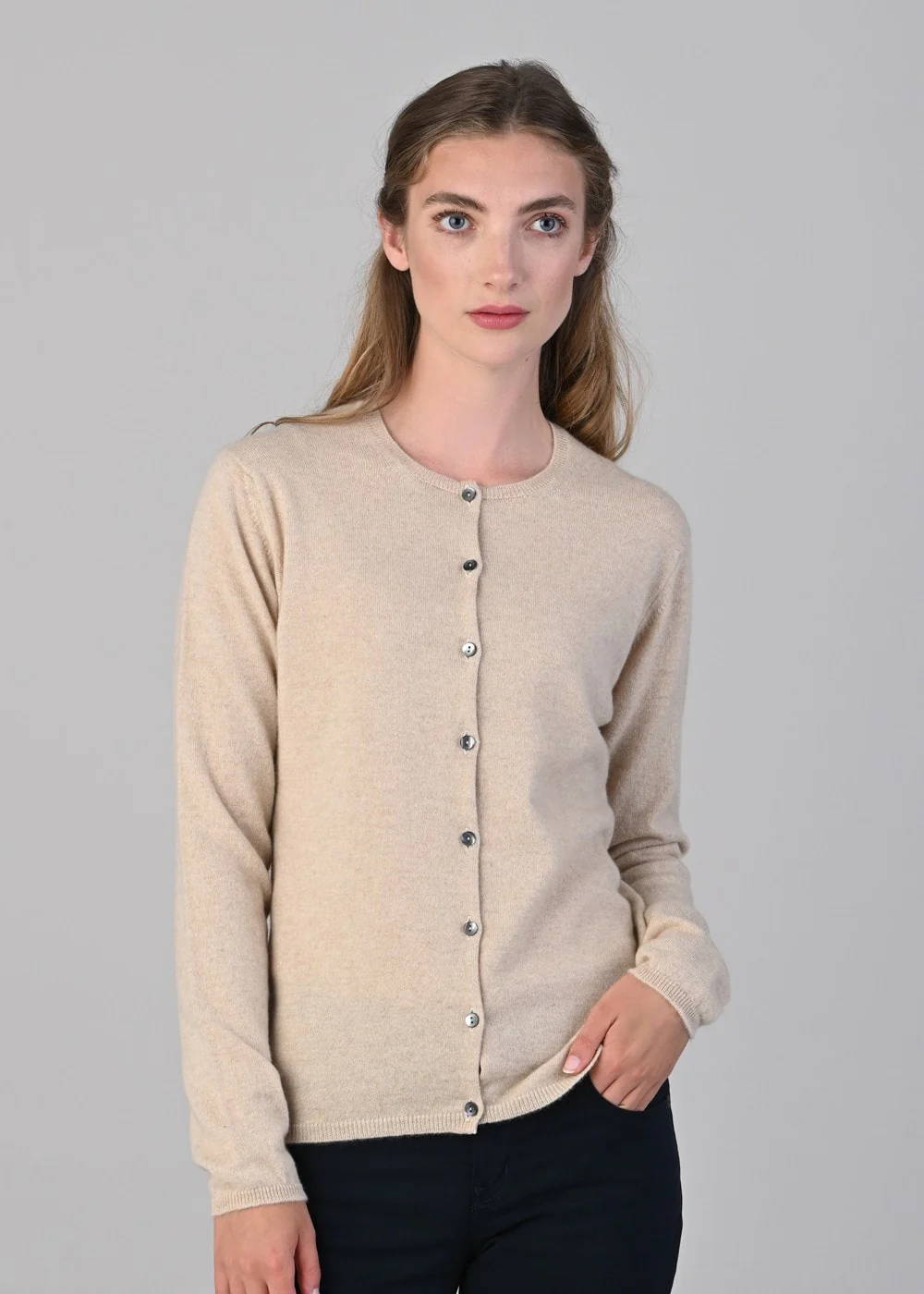 Millie Cashmere High Button Cardigan