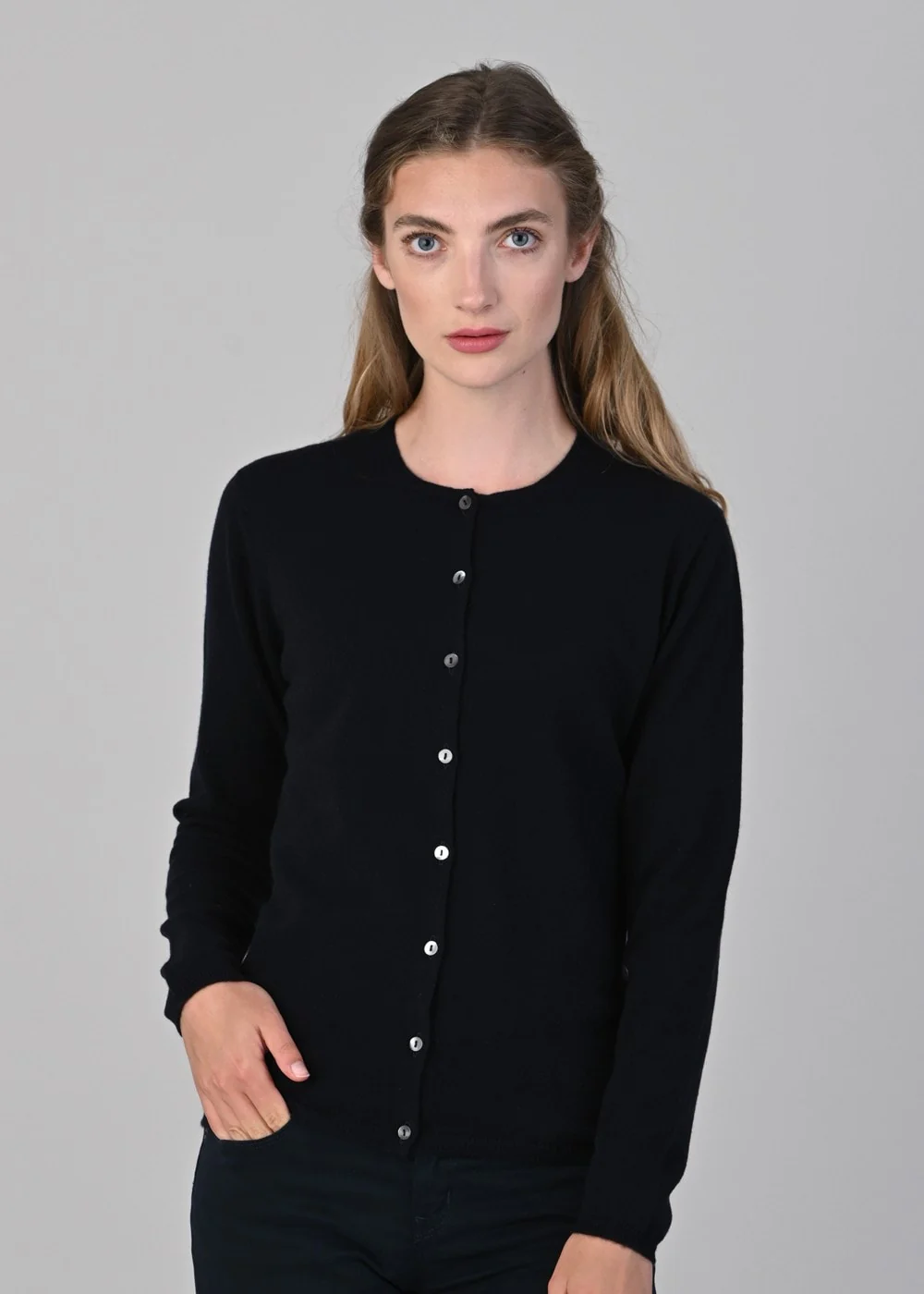 Millie Cashmere High Button Cardigan