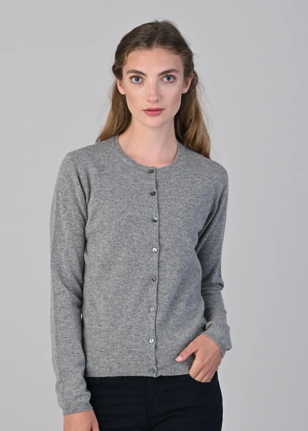 Millie Cashmere High Button Cardigan