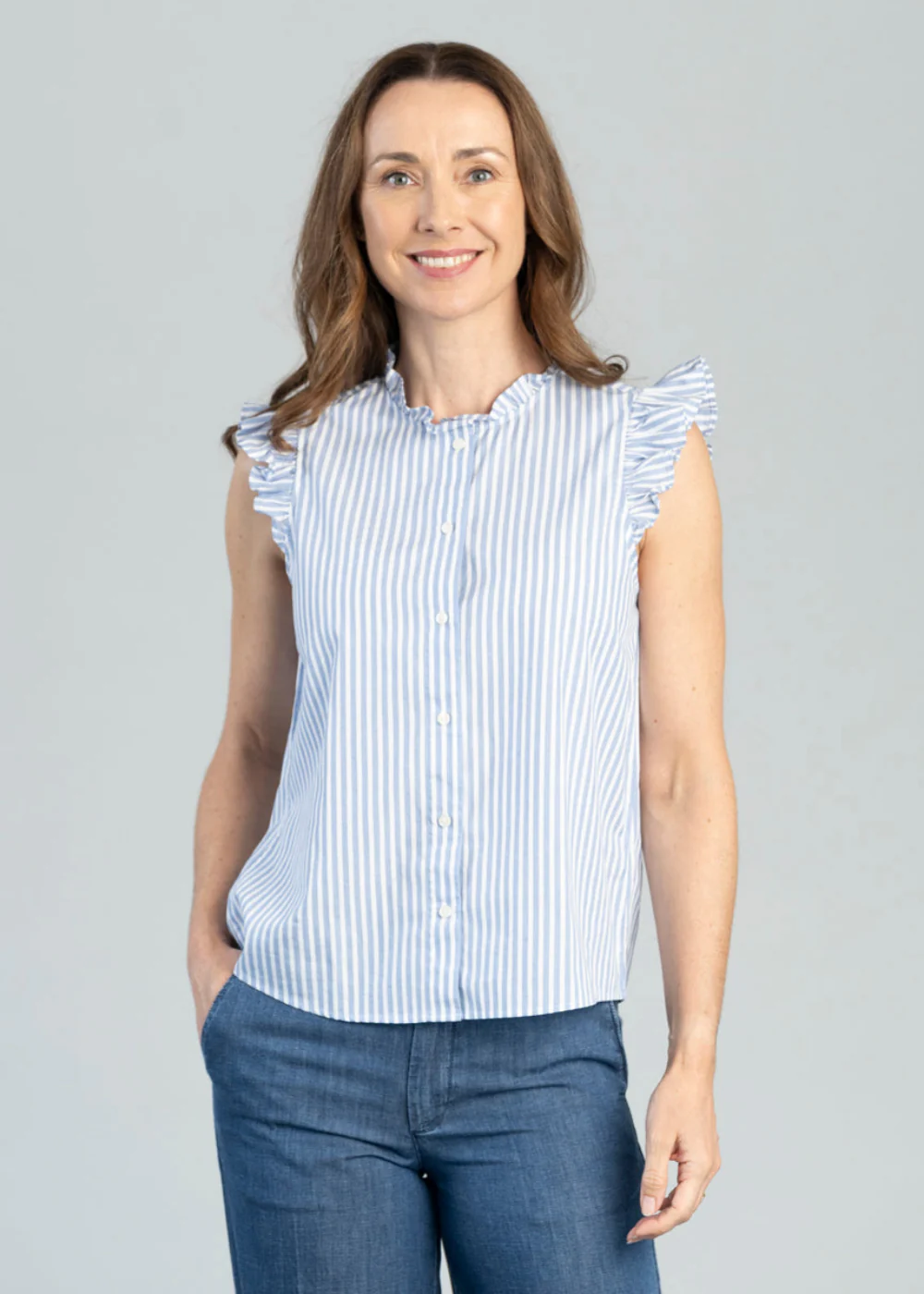 Stripe Cotton Ruffle Blouse