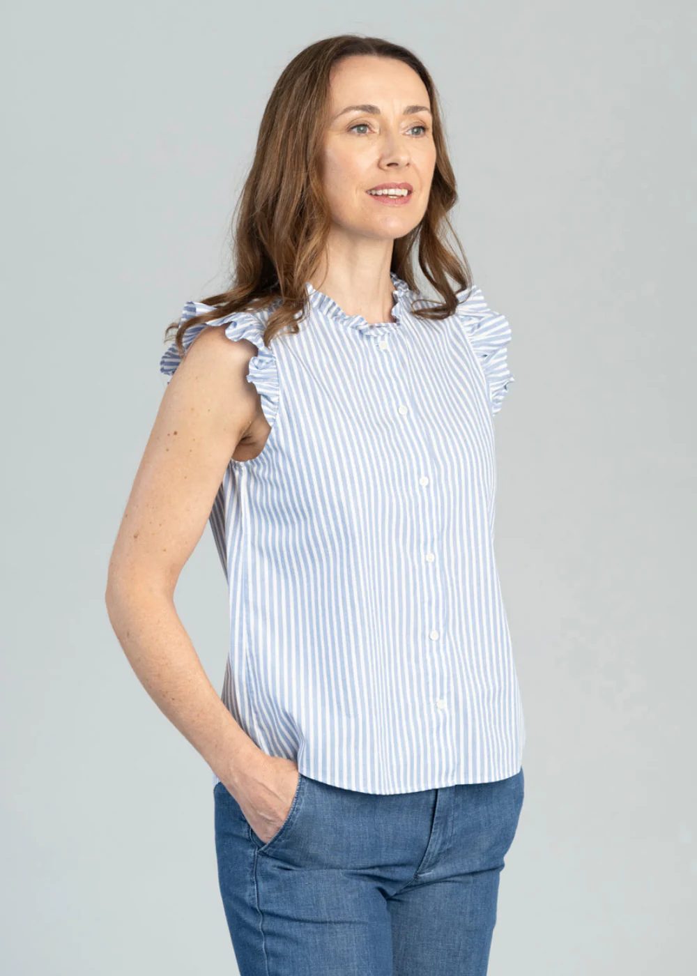 Stripe Cotton Ruffle Blouse - Image 2