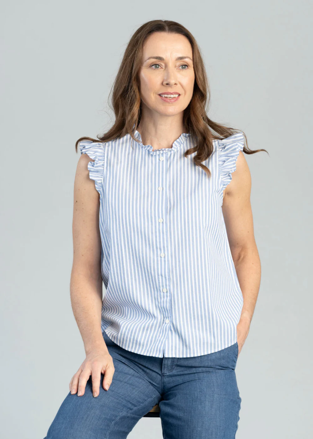 Stripe Cotton Ruffle Blouse - Image 3