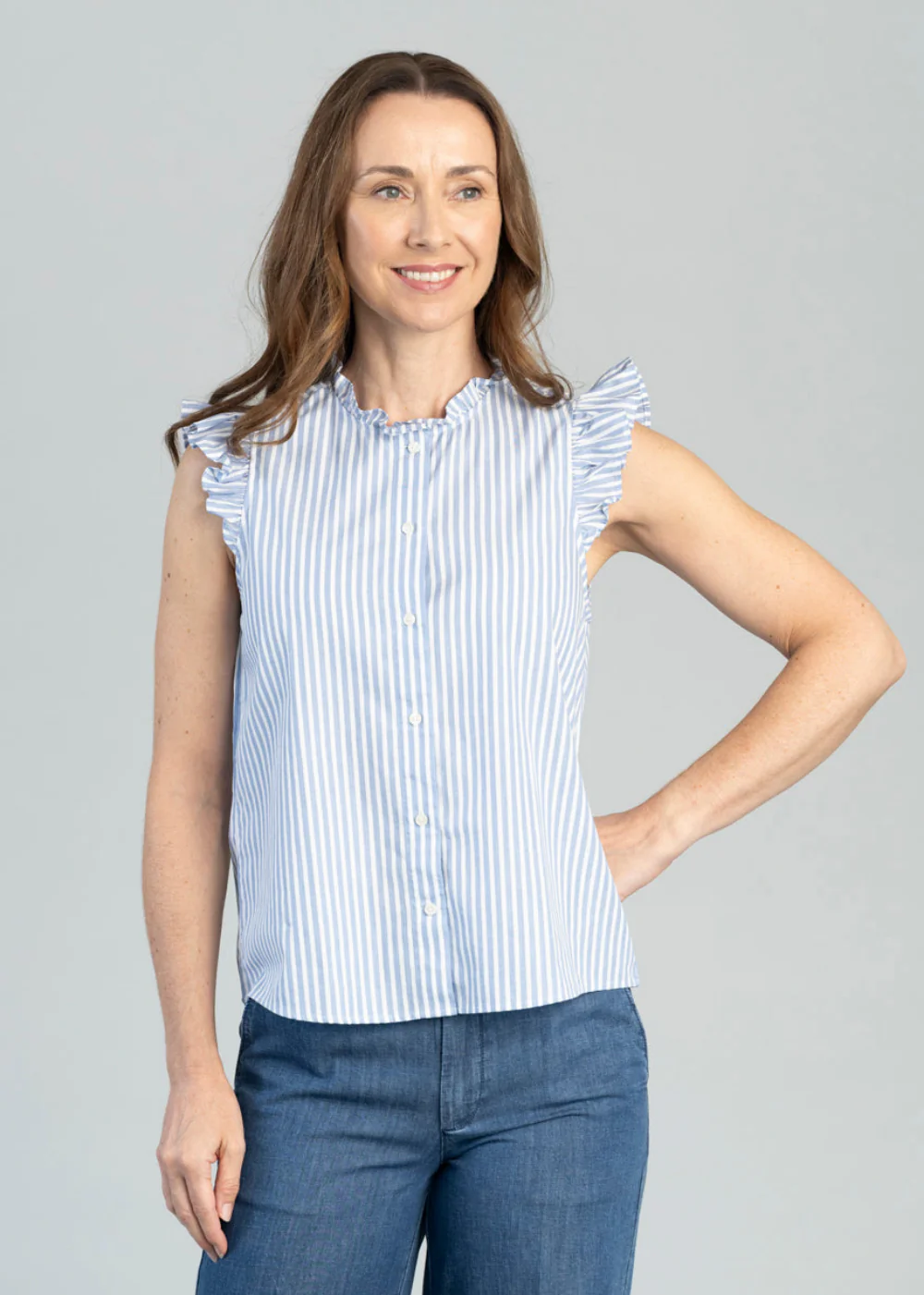 Stripe Cotton Ruffle Blouse - Image 4