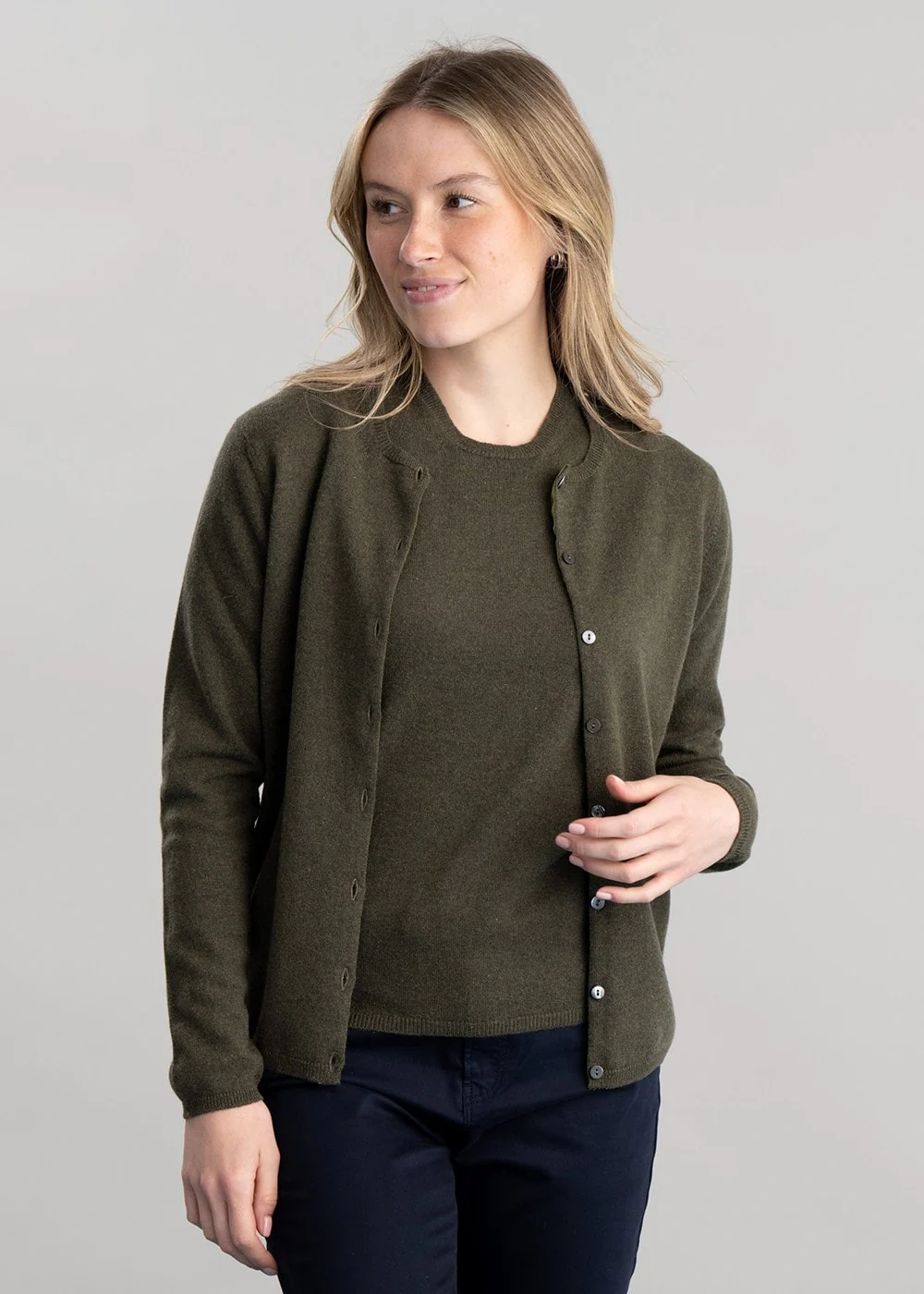 Millie Cashmere High Button Cardigan - Image 3