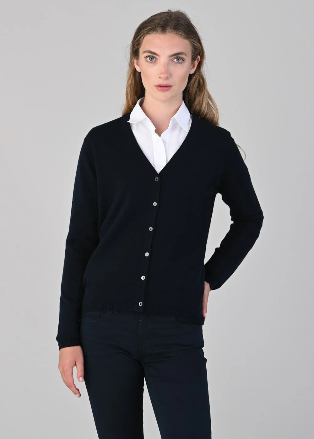 Millie Cashmere Vee Cardigan - Image 3