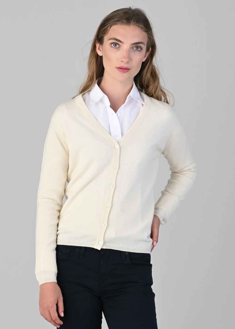 Millie Cashmere Vee Cardigan - Image 2