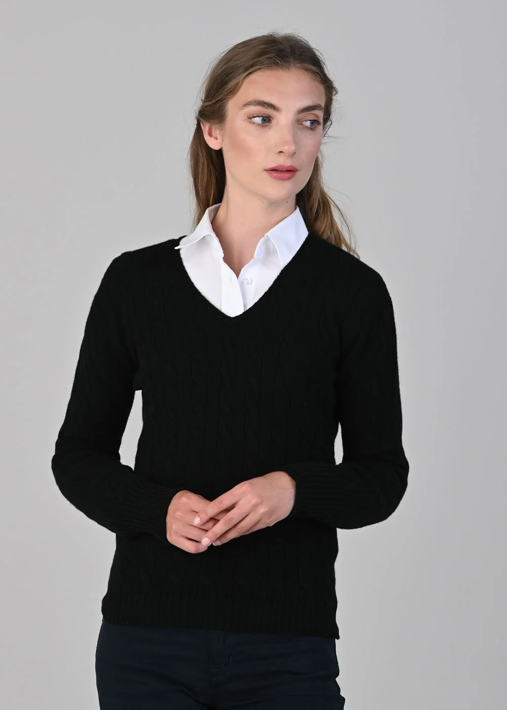 Sophia Cashmere Cable Vee Neck