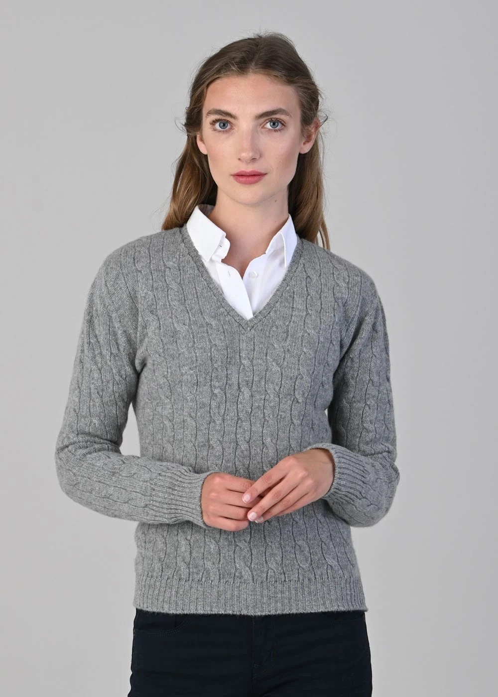 Sophia Cashmere Cable Vee Neck