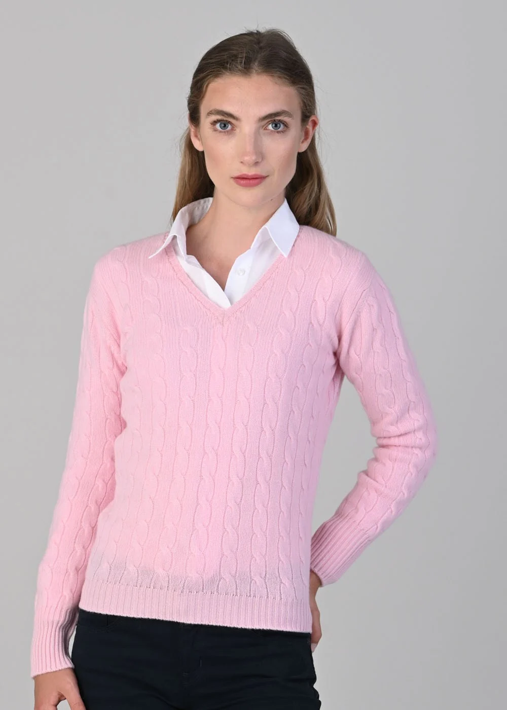 Sophia Cashmere Cable Vee Neck - Image 6