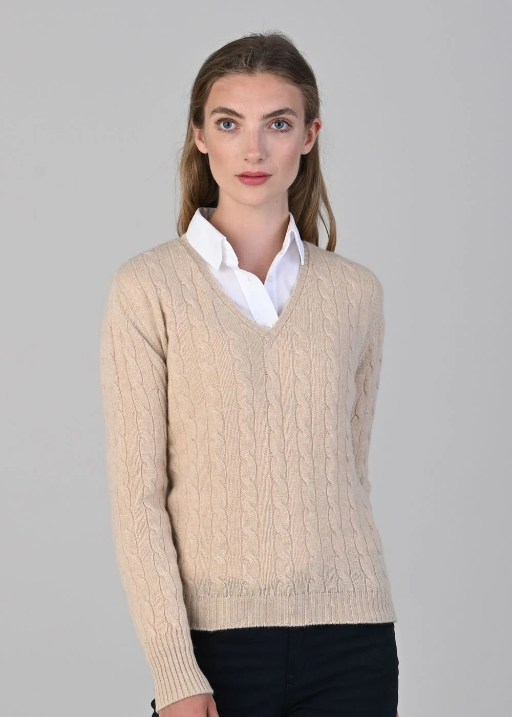 Sophia Cashmere Cable Vee Neck - Image 8