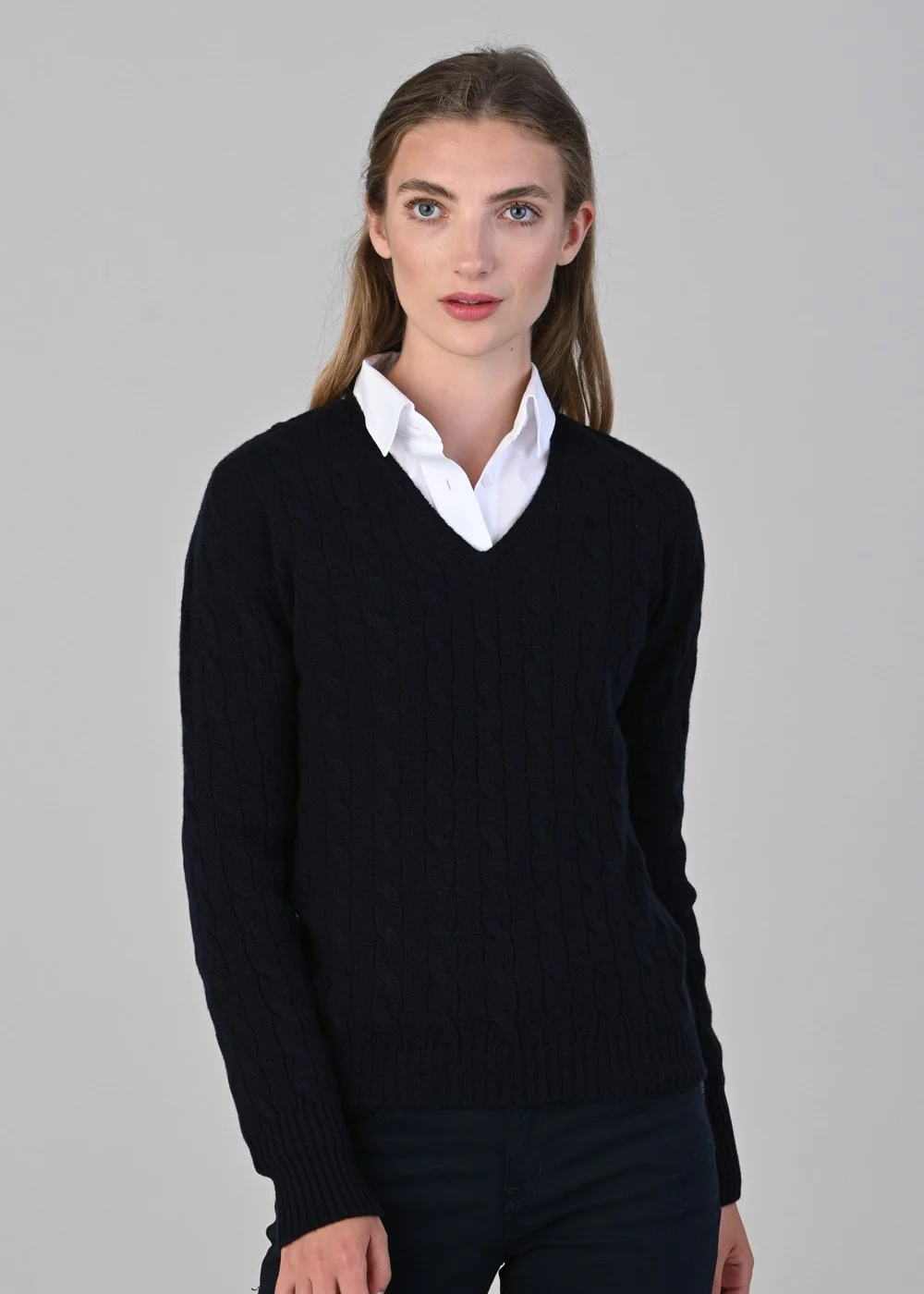 Sophia Cashmere Cable Vee Neck - Image 3